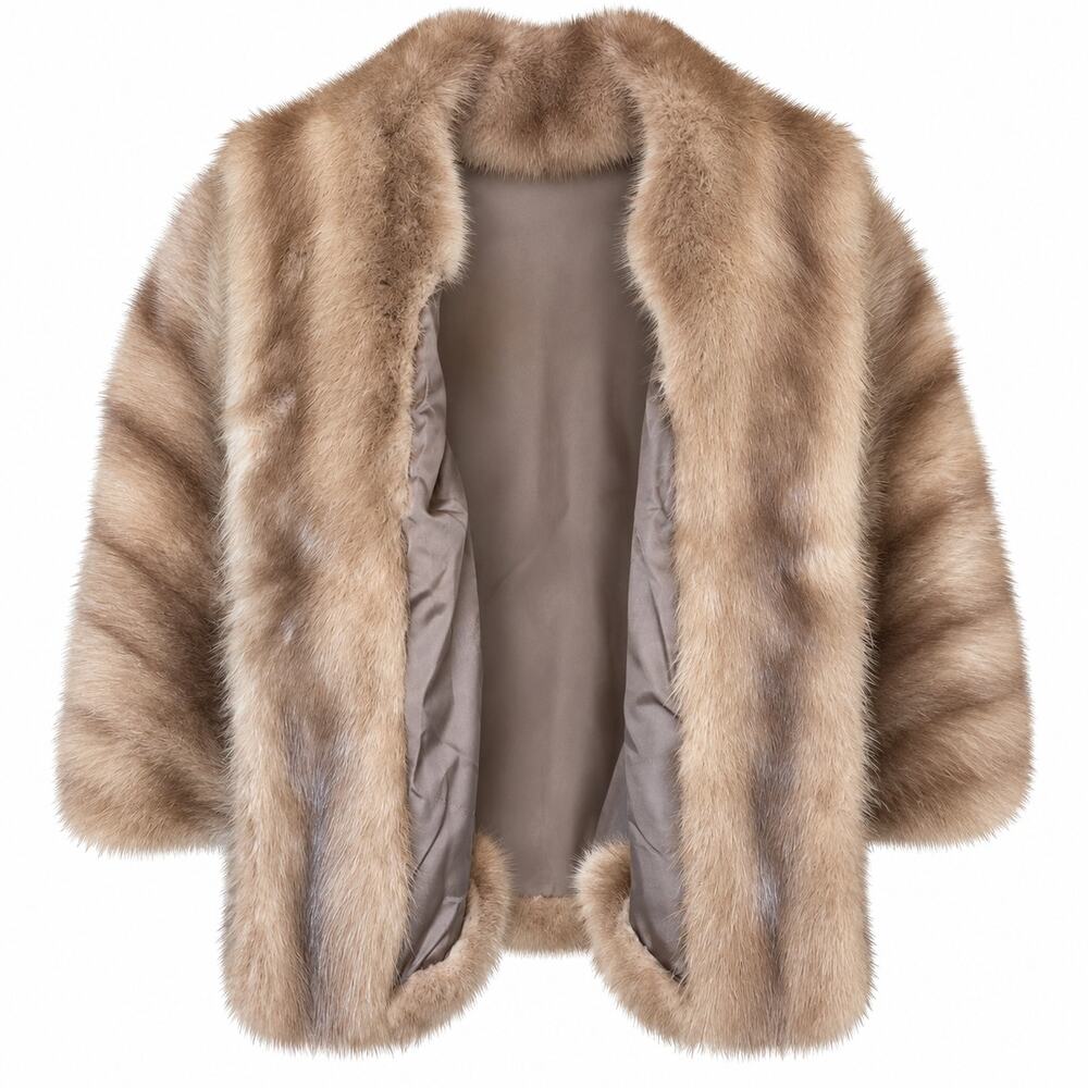 Vintage I. Magnin Genuine Mink Fur Capelet Jacket Cool Beige - Picture 4 of 12